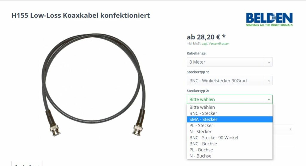 H155 Koaxkabel Konfigurator. Ganz einfach zum Wunschkabel.